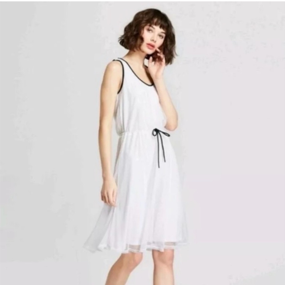 Hunter White Midi Dress with Black Trim